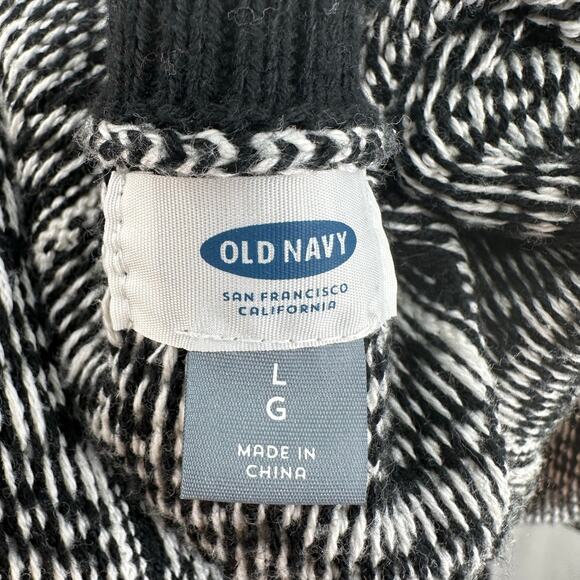 Old Navy Fair Isle Sweater Cardigan Womens L Black/White Open Front Knit Long - Picture 5 of 7